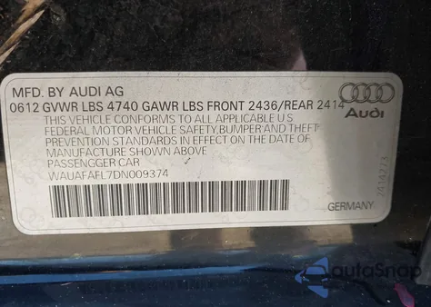 2013 Audi A4 2.0T Premium из США, поврежденный, VIN WAUAFAFL7DN009374